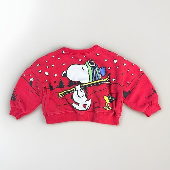 Zara Size 2-3 Years Peanuts Snoopy Skiing Red Sweatshirt - Picture 1 of 7